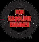 Red and black gear-shaped badge logo with text For Gasoline Engines and American Petroleum Institute certification marking